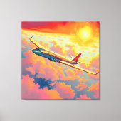 Soaring Airplane - Vibrant Painterly Style Art Canvas Afdruk (Voorkant)
