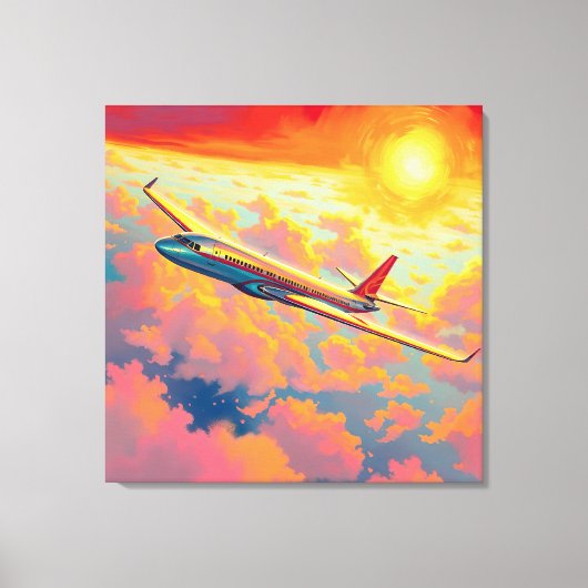 Soaring Airplane - Vibrant Painterly Style Art Canvas Afdruk (Voorkant)