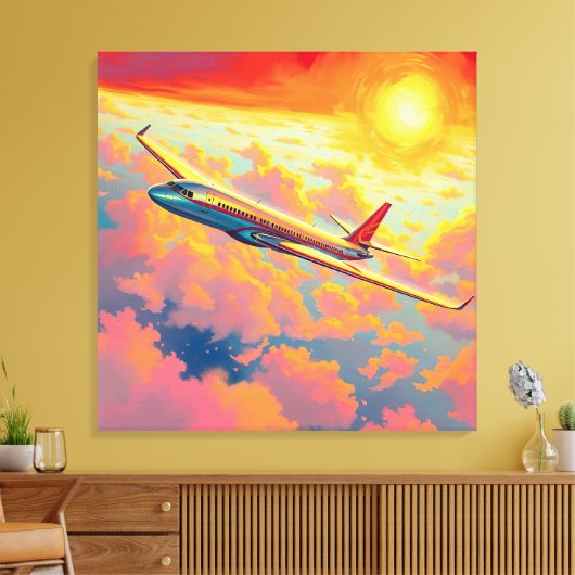 Soaring Airplane - Vibrant Painterly Style Art Canvas Afdruk (Insitu (Woonkamer))