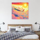 Soaring Airplane - Vibrant Painterly Style Art Canvas Afdruk (Insitu (Slaapkamer))