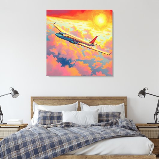 Soaring Airplane - Vibrant Painterly Style Art Canvas Afdruk (Insitu (Slaapkamer))