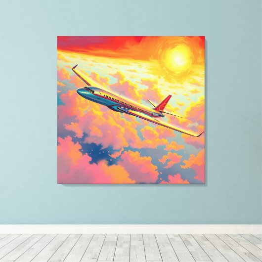 Soaring Airplane - Vibrant Painterly Style Art Canvas Afdruk (Insitu (Houten vloer))