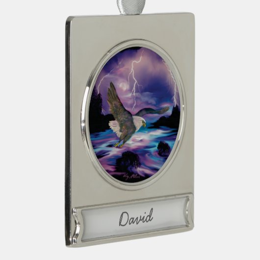 Soaring Bald Eagle Verzilverd Banner Ornament (Rechts)