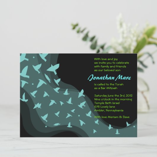 SOARING BIRDS Bar of Bat Mitzvah Uitnodiging (Staand voorkant)
