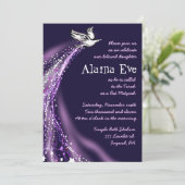 Soaring Dove Bat Bar Mitzvah Uitnodiging paars (Staand voorkant)