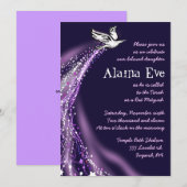 Soaring Dove Bat Bar Mitzvah Uitnodiging paars (Voorkant / Achterkant)