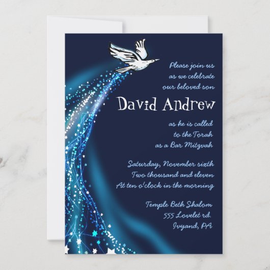 Soaring Dove Bat Bar Mitzvah Uitnodigingsblauw Kaart (Voorkant)