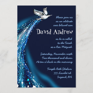 Soaring Dove Bat Bar Mitzvah Uitnodigingsblauw Kaart