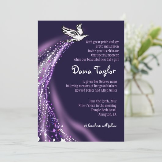 Soaring Dove Jewish Baby Naming Invitation Hebreeu Kaart (Staand voorkant)