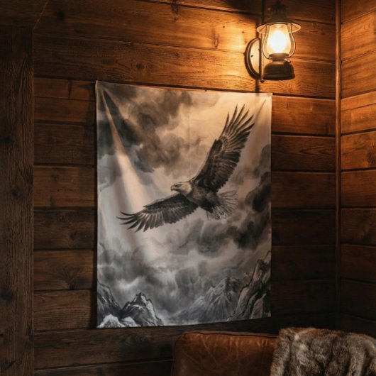 Soaring Eagle Mountain Tapestry | Black and White  Wandkleed