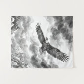 Soaring Eagle Mountain Tapestry | Black and White  Wandkleed (Voorkant (horizontaal))