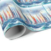 Soaring Seagulls With Sailboat Regatta Cadeaupapier (Rol Hoek)