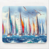Soaring Seagulls With Sailboat Regatta Muismat (Voorkant)