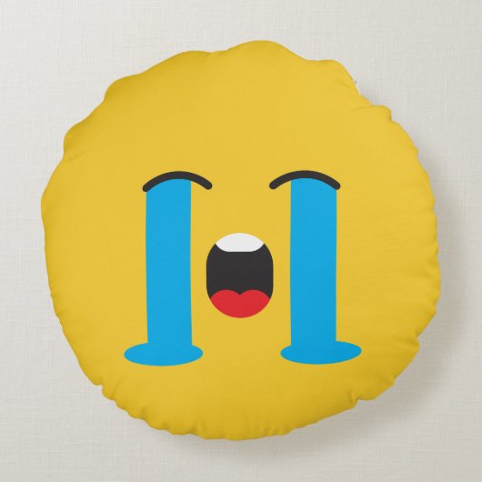 Sobbing Droevig Geel Gezicht Emoji Rond Kussen (Achterkant)
