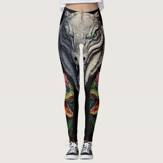 "Sobek's Serenity: Abstract krokodillenhoofd Tatto Leggings (Voorkant)