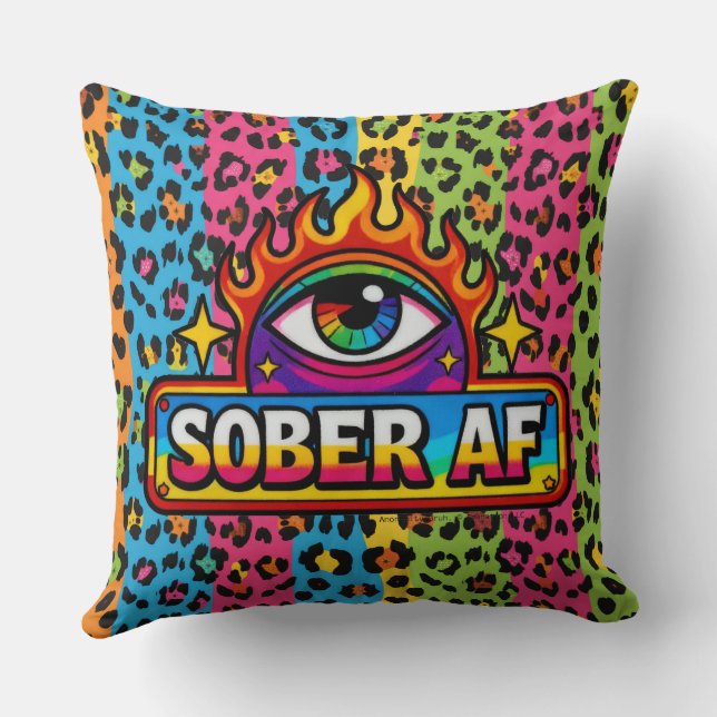 Sober AF - Rainbow Leopard Print -  Kussen (Achterkant)