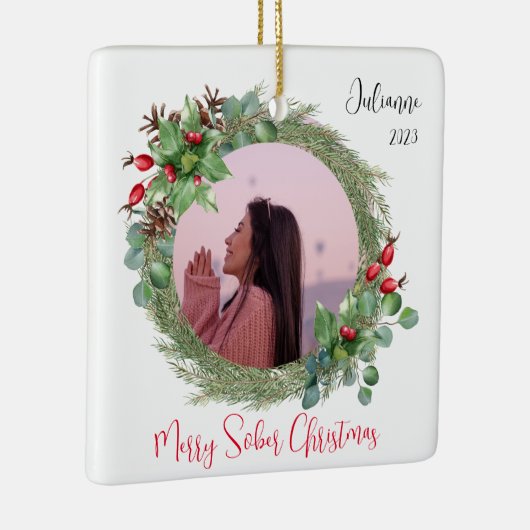 Sober kerstcadeau, aangepaste foto keramisch ornament (Rechts)