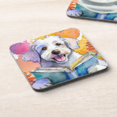 Sober Schnoodle Hond Lezen Grote Boek Herstel Bier Onderzetter (Linkerzijde)