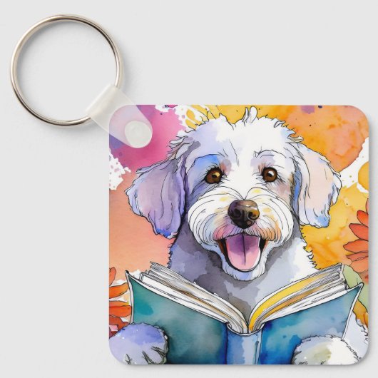 Sober Schnoodle w / Big Book A Prayer CUSTOM Sleutelhanger (Voorkant)