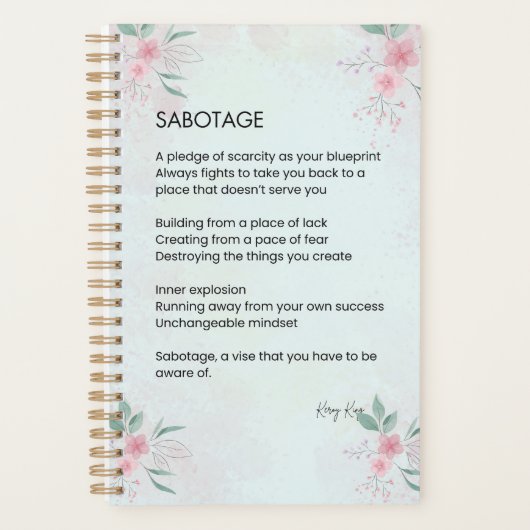 Sobotage - Bewustzijn Zelfliefde Gedicht Planner (Voorkant)