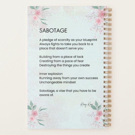 Sobotage - Bewustzijn Zelfliefde Gedicht Planner (Achterkant)