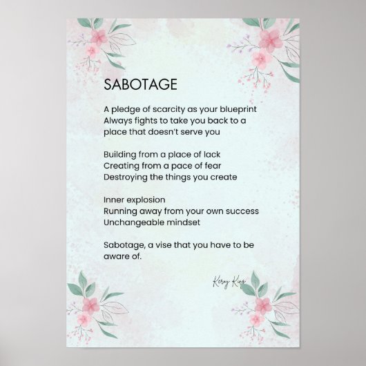 Sobotage - Bewustzijn Zelfliefde Gedicht Poster (Voorkant)