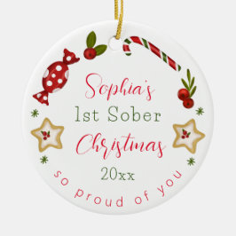 Sobriety XMAS Gift Elke Naam & nuchtere datum Kers Keramisch Ornament