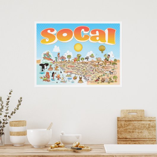 SoCal Cartoon Map Poster (Keuken)