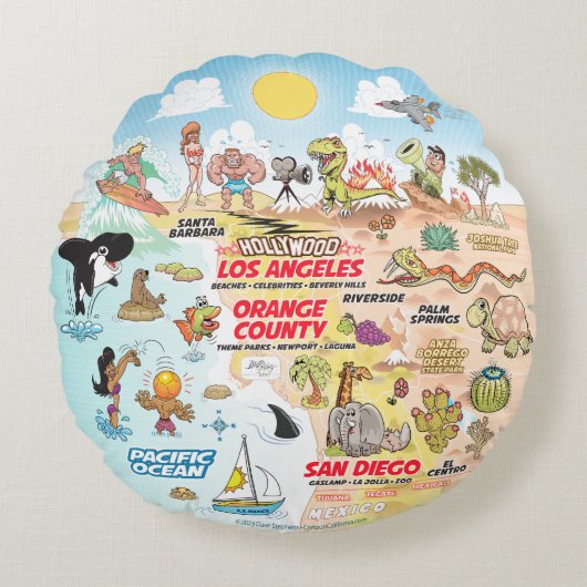 SoCal Poufs rondreis Rond Kussen (Voorkant)