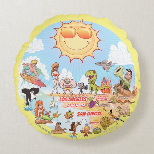 SoCal Poufs rondreis Rond Kussen (Voorkant)