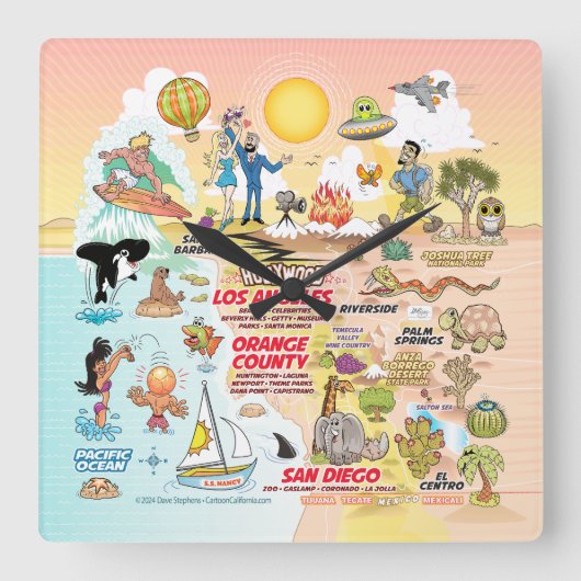 SoCal Sunset Vierkante Klok (Voorkant)