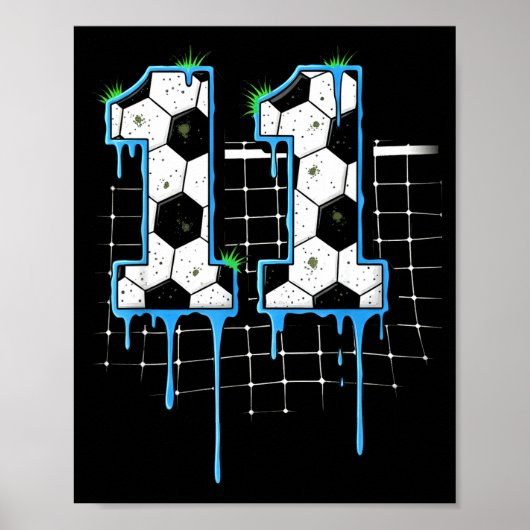 Soccer 11 Year Old Ice Cream Drip Youth 11th Birth Poster (Voorkant)