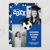 Soccer Afstuderen Sports Blue White Aankondiging (Voorkant / Achterkant)