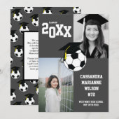 Soccer Afstuderen Sports Grey Announement Kaart (Voorkant / Achterkant)