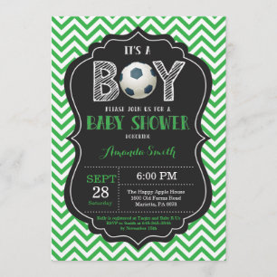 Soccer Baby shower Invitation Green Chevron Kaart