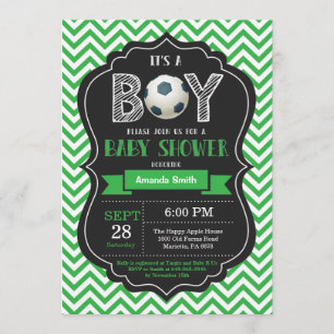 Soccer Baby shower Invitation Green Chevron Kaart