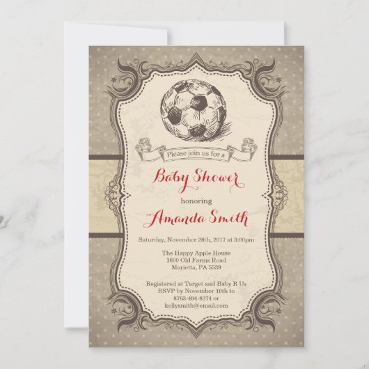 Soccer Baby shower Invitation  Retro Kaart (Voorkant)