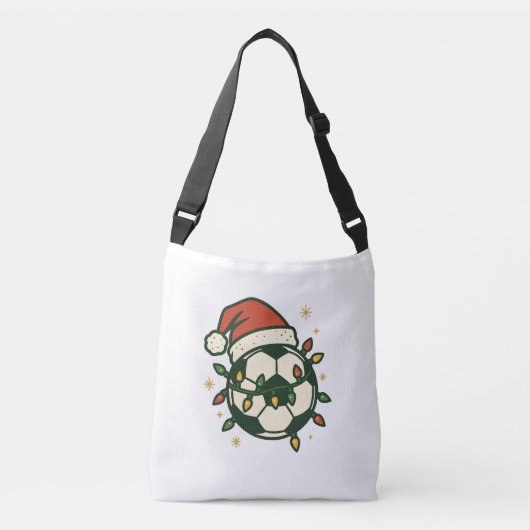 Soccer Ball Christmas Lights Santa Hat Funny Crossbody Tas (Voorkant)