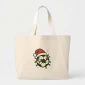 Soccer Ball Christmas Lights Santa Hat Funny  Grote Tote Bag (Voorkant)