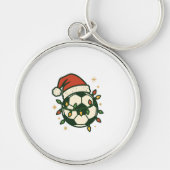 Soccer Ball Christmas Lights Santa Hat Funny  Sleutelhanger (Voorkant)