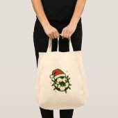 Soccer Ball Christmas Lights Santa Hat Funny Tote Bag (Voorkant (product))