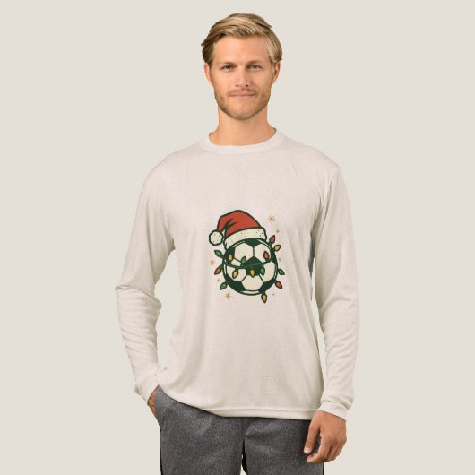 Soccer Ball Christmas Lights Santa Hat Funny  Tri-Blend Shirt (Voorkant)