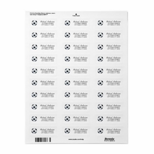 Soccer Ball Football Return Address label  (Full Sheet)