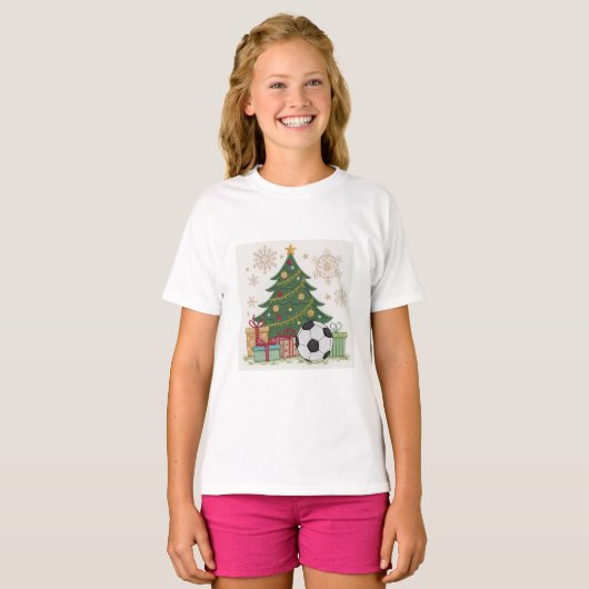 Soccer ball next to the Christmas tree T-shirt (Voorkant volledig)