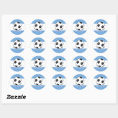 Soccer Ball on Light Blue and White Background Ronde Sticker (Vel)