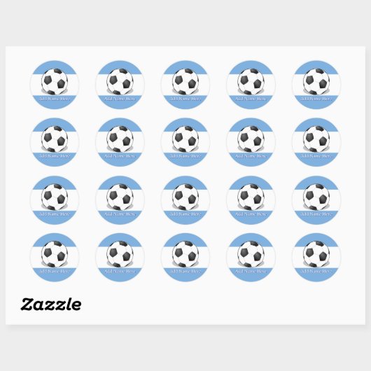 Soccer Ball on Light Blue and White Background Ronde Sticker (Vel)