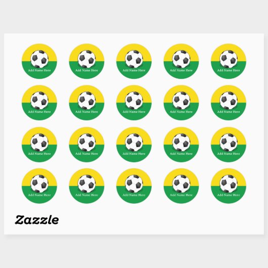 Soccer Ball on Yellow and Green Background Ronde Sticker (Vel)