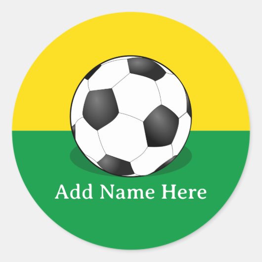 Soccer Ball on Yellow and Green Background Ronde Sticker (Voorkant)