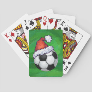 Soccer Ball Santa Hat on Green Speelkaarten