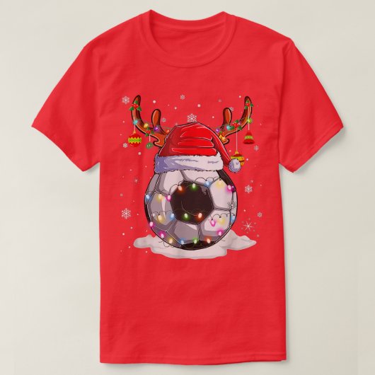Soccer Ball Santa Hat Reindeer Christmas Lights T-shirt (Design voorkant)